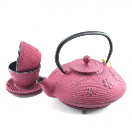Pink flower Cast Iron tea set