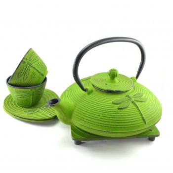 Green Dragonfly Cast Iron Tea Set